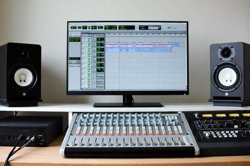 Микшер, студийные мониторы Yamaha NS10
